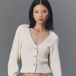 Pilcro Puff-Sleeve V-Neck Cardigan Sweater